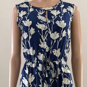 ZAMBA BRAND DRESS Sze 44 Hi Lo Midi Floral in Navy  & White 100% Viscose